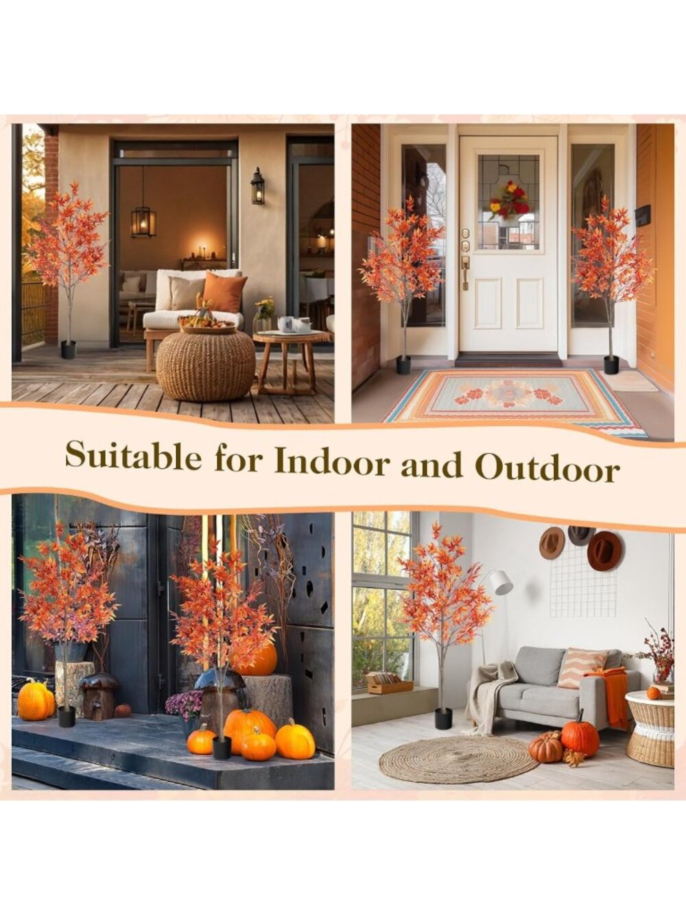 5Ft Autumn Artificial Maple Tree Decor - Fall Home Decoration, Seasonal Accent - Picture 7 of 7